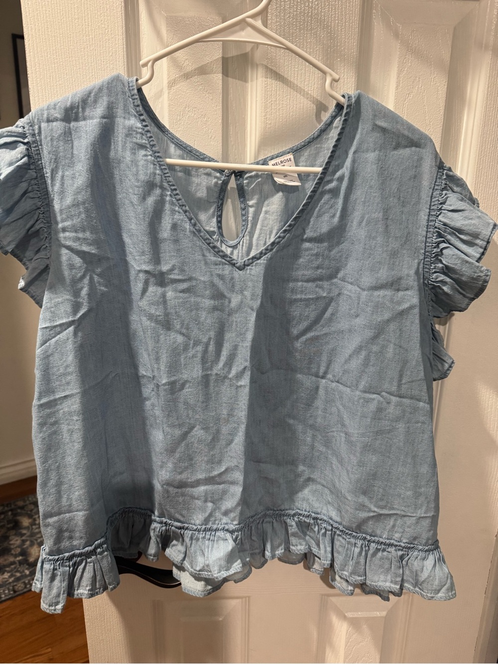 Willow Light Blue Ruffle-Hem V-Neck Blouse